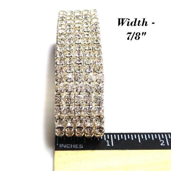 Clear Rhinestone Silver Tone Stretch Metal Bracelet, Wedding, 7 Inches - Picture 8 of 8